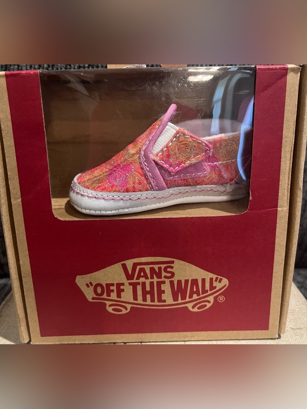 Vans Infant Floral Slip-On Sneakers Crib Rose Pink Orange size 1.0 new in box